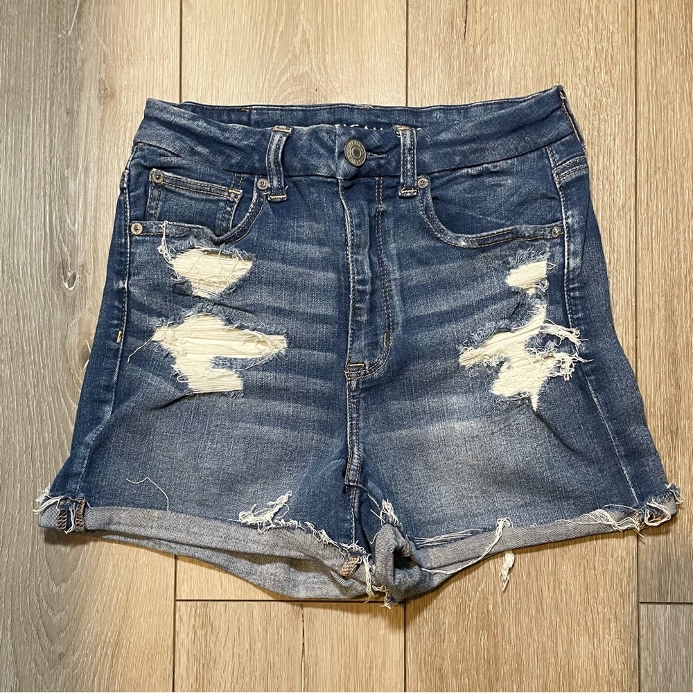 American Eagle Curvy Hi-Rise Shortie Jean Shorts Blue Women’s Size‎ 6